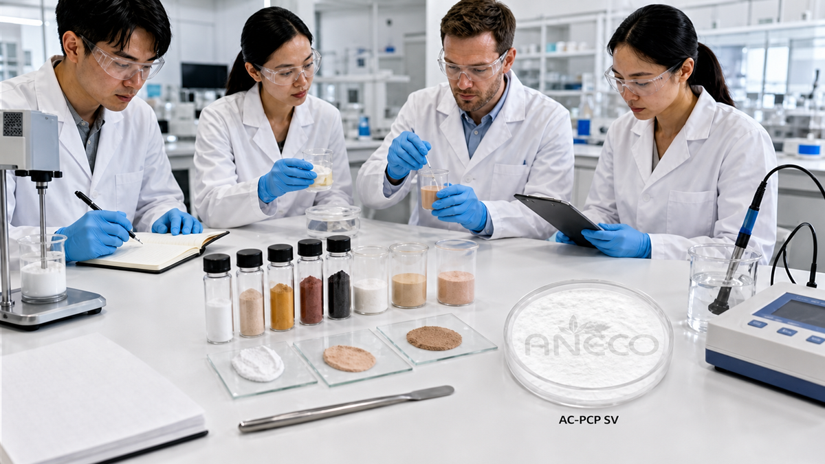 Formulation team reviewing sunscreen and pigment-rich O/W prototypes with AC-PCP SV sample